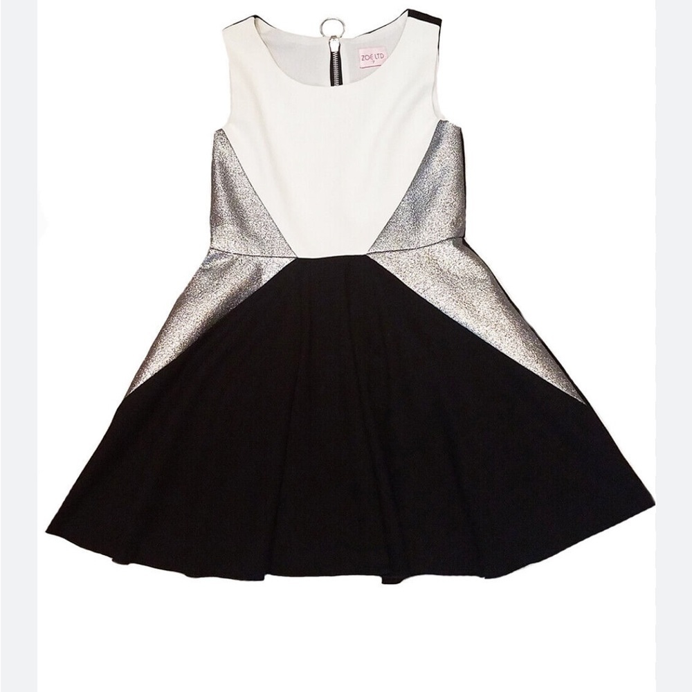 NEW Zoe Ltd Girls Black White Silver Inset Tween Flared Skirt Dress 10